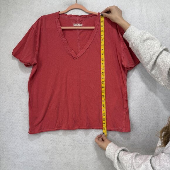 Free People We The Free Shirt Womens Small Red V Neck Raw Edge Oversized Boxy - Picture 2 of 7